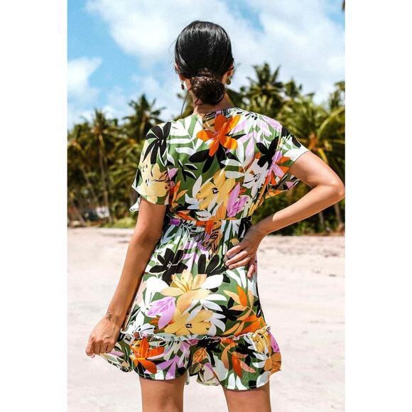 Cupshe Marlen Floral Ruffle Tie Front Mini Dress Sz M Summer Bohemian Hippie - Picture 2 of 10